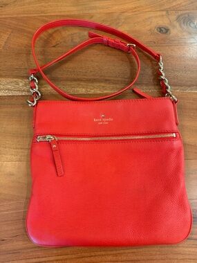 Kate Spade Red Leather Crossbody with Gold Chain Accent